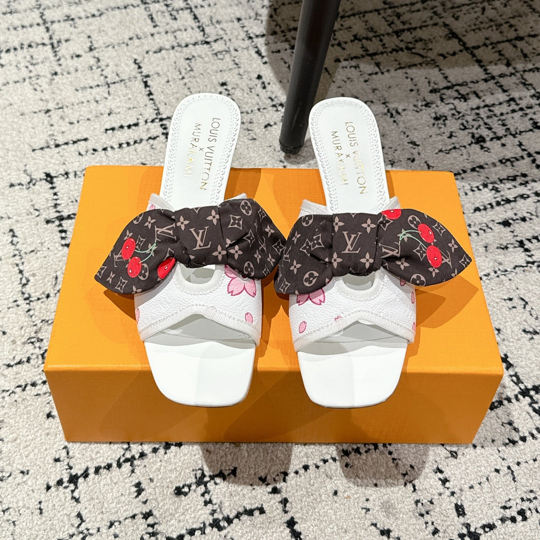 LV CHERRY HIGH HEELS 25S IN WHITE CALFSKIN WITH BOW STYLE 15 - 35