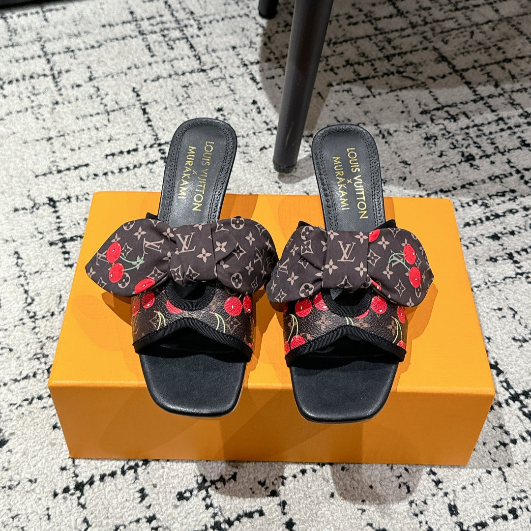 LV CHERRY HIGH HEELS 25S IN DARK BROWN AND BLACK CALFSKIN WITH BOW STYLE 10 - 35
