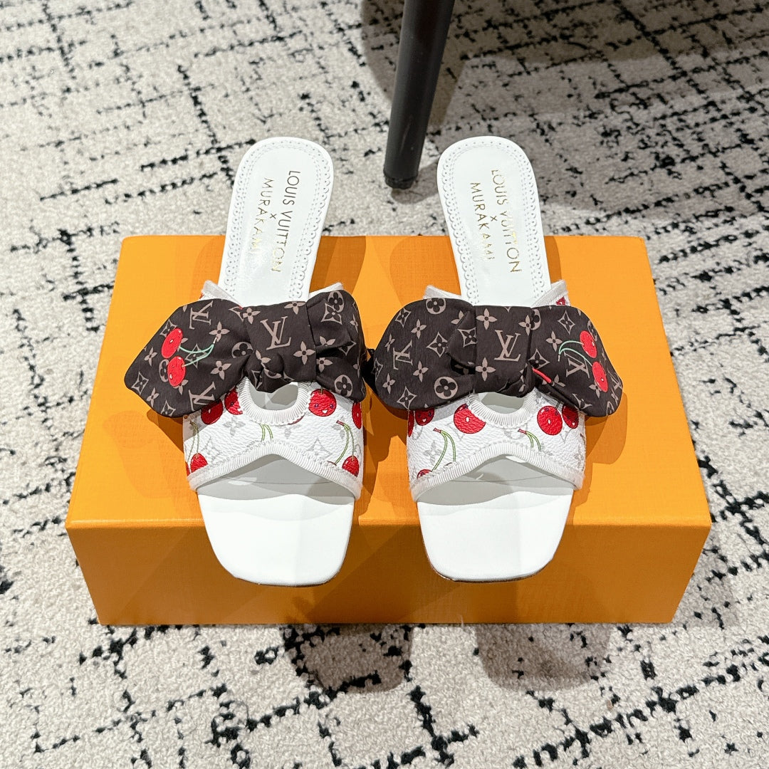 LV CHERRY HIGH HEELS 25S IN WHITE CALFSKIN WITH BOW STYLE 9 - 35