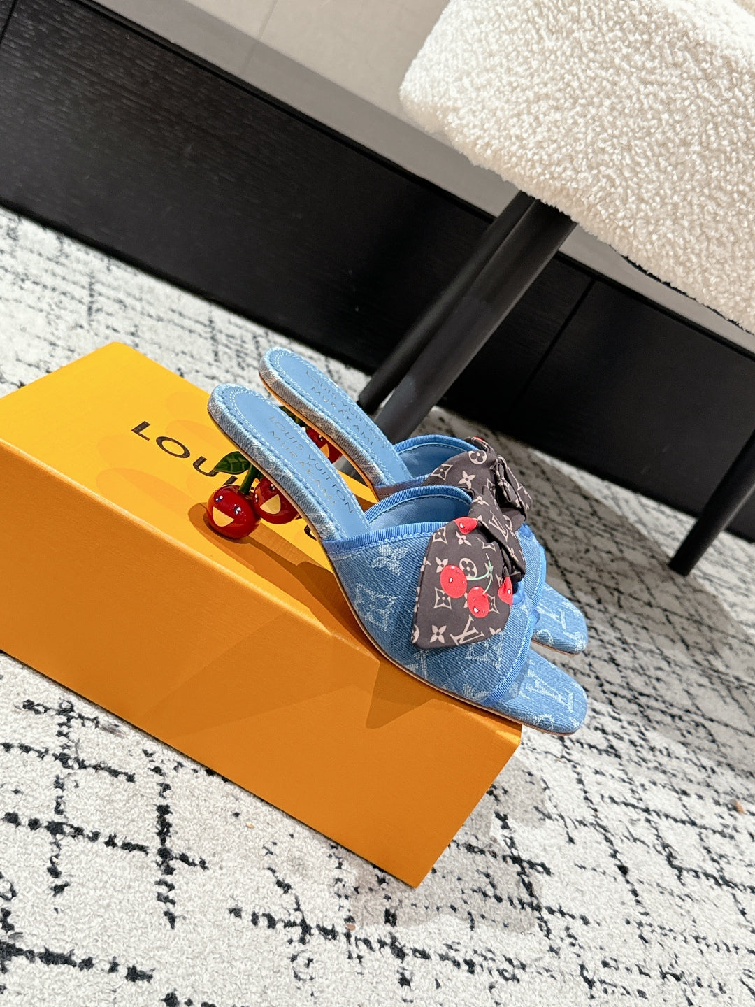 LV CHERRY HIGH HEELS 25S IN BLUE DENIM WITH BOW STYLE 8 - 35