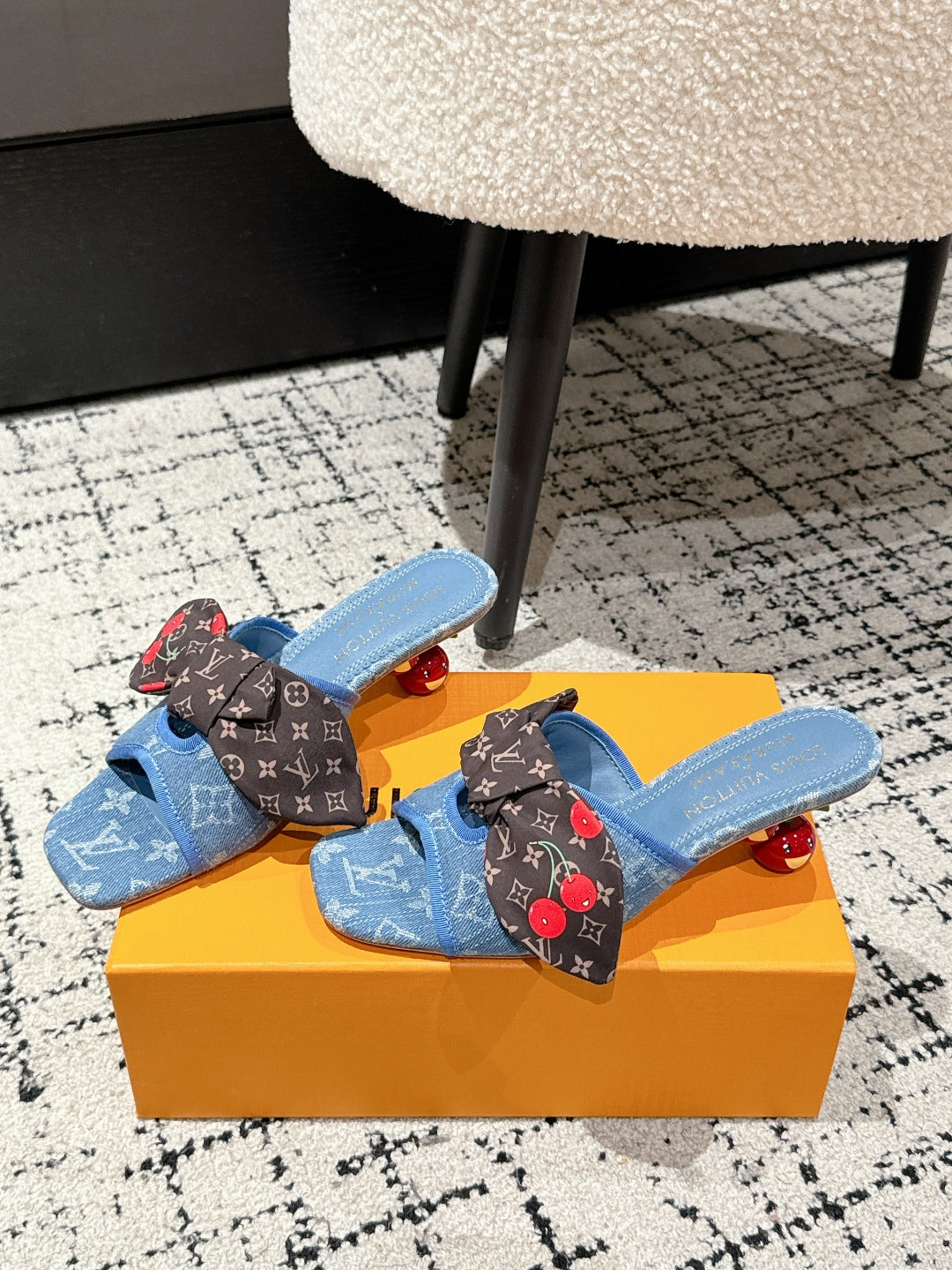LV CHERRY HIGH HEELS 25S IN BLUE DENIM WITH BOW STYLE 8 - 35