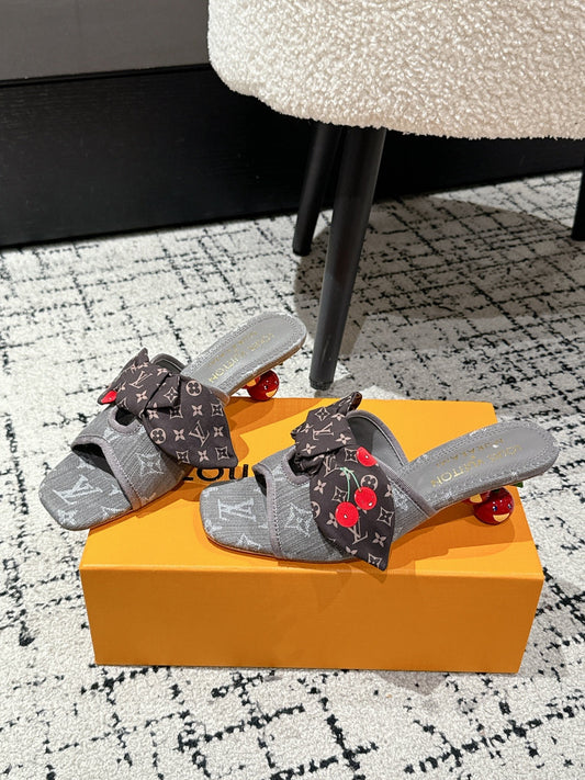 LV CHERRY HIGH HEELS 25S IN DARK GREY DENIM WITH BOW STYLE 7 - 35
