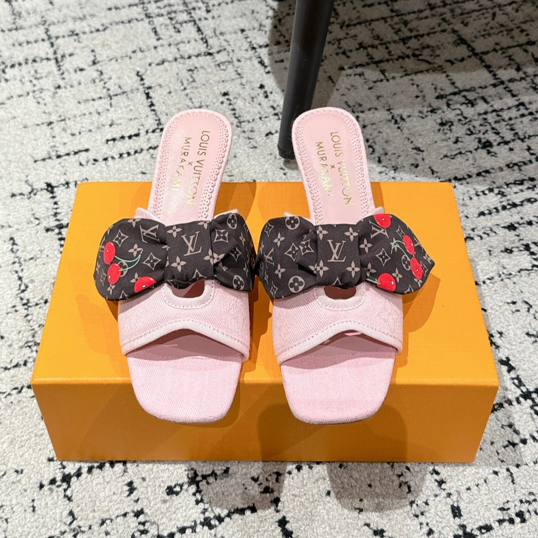 LV CHERRY HIGH HEELS 25S IN LIGHT PINK DENIM WITH BOW STYLE 6 - 35