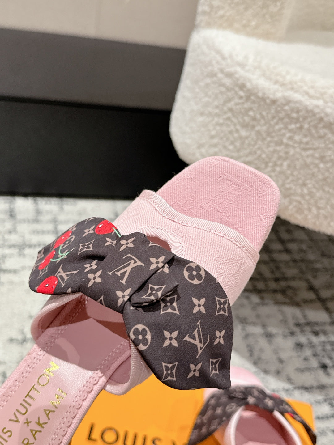 LV CHERRY HIGH HEELS 25S IN LIGHT PINK DENIM WITH BOW STYLE 6 - 35