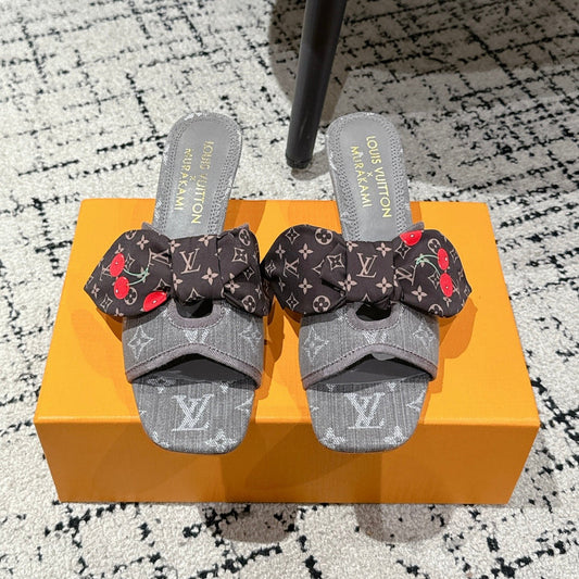 LV CHERRY HIGH HEELS 25S IN DARK GREY DENIM WITH BOW STYLE 7 - 35