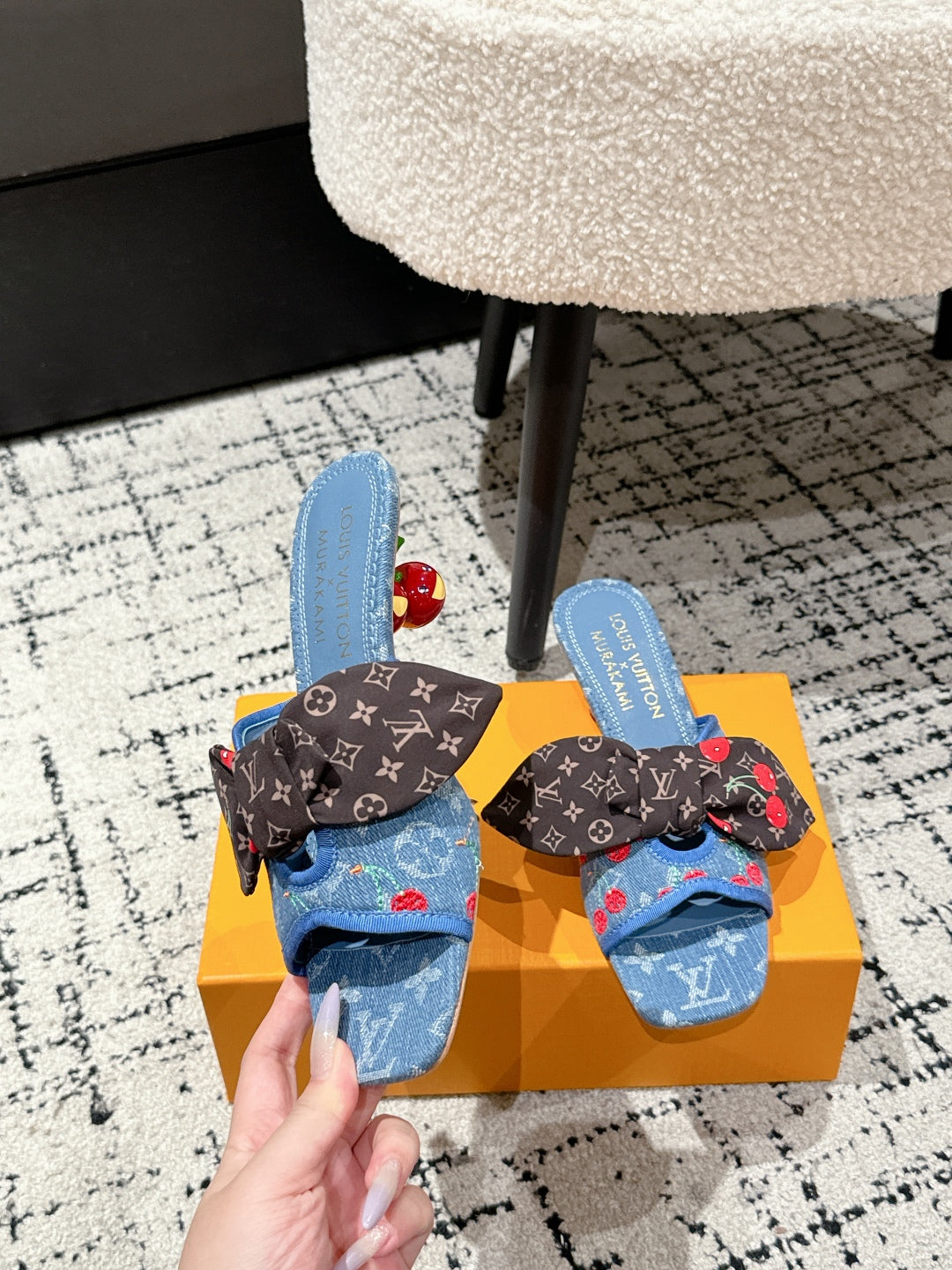 LV CHERRY HIGH HEELS 25S IN BLUE DENIM WITH BOW STYLE 3 - 35