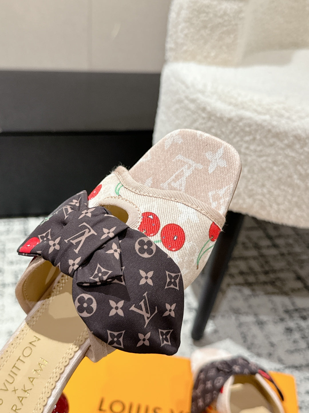 LV CHERRY HIGH HEELS 25S IN NUDE DENIM WITH BOW STYLE 5 - 35