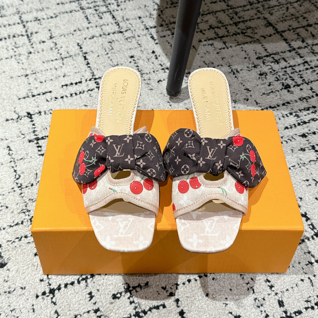 LV CHERRY HIGH HEELS 25S IN NUDE DENIM WITH BOW STYLE 5 - 35