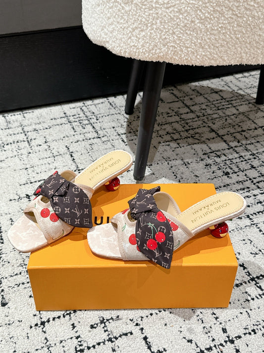 LV CHERRY HIGH HEELS 25S IN NUDE DENIM WITH BOW STYLE 5 - 35