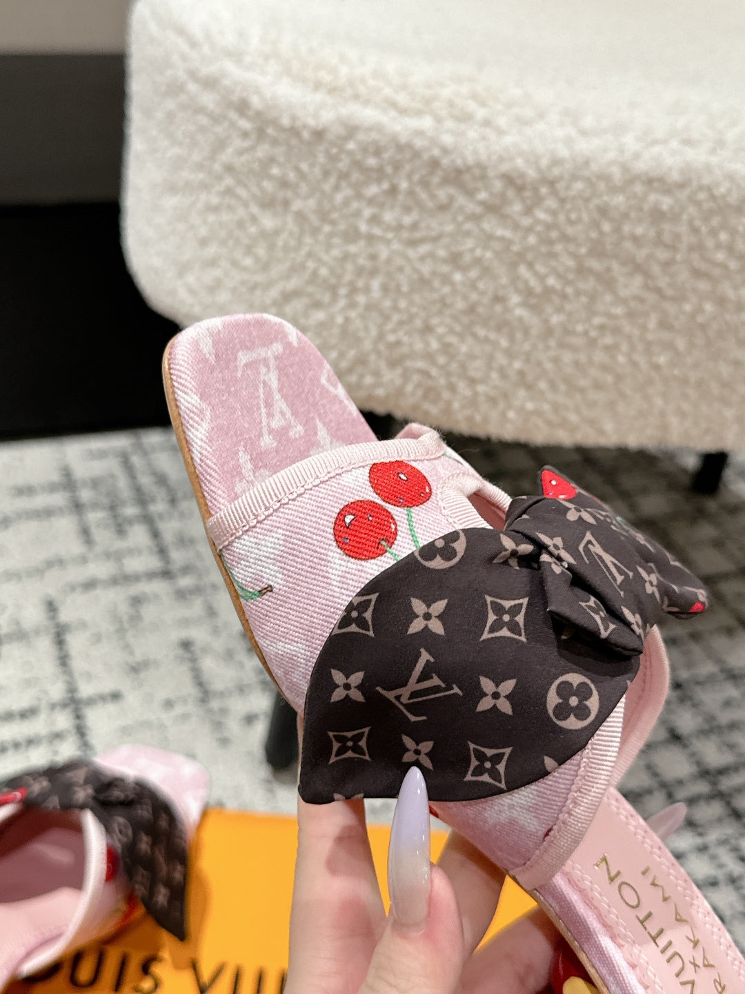 LV CHERRY HIGH HEELS 25S IN LIGHT PINK DENIM WITH BOW STYLE 4 - 35
