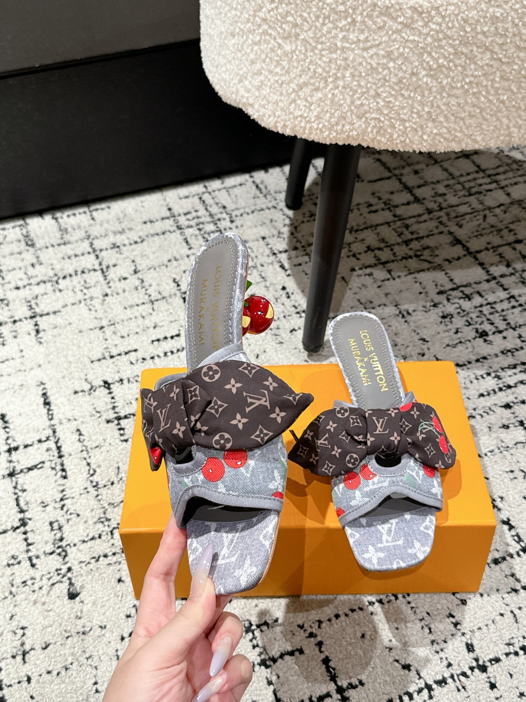 LV CHERRY HIGH HEELS 25S IN GREY DENIM WITH BOW STYLE 1 - 35