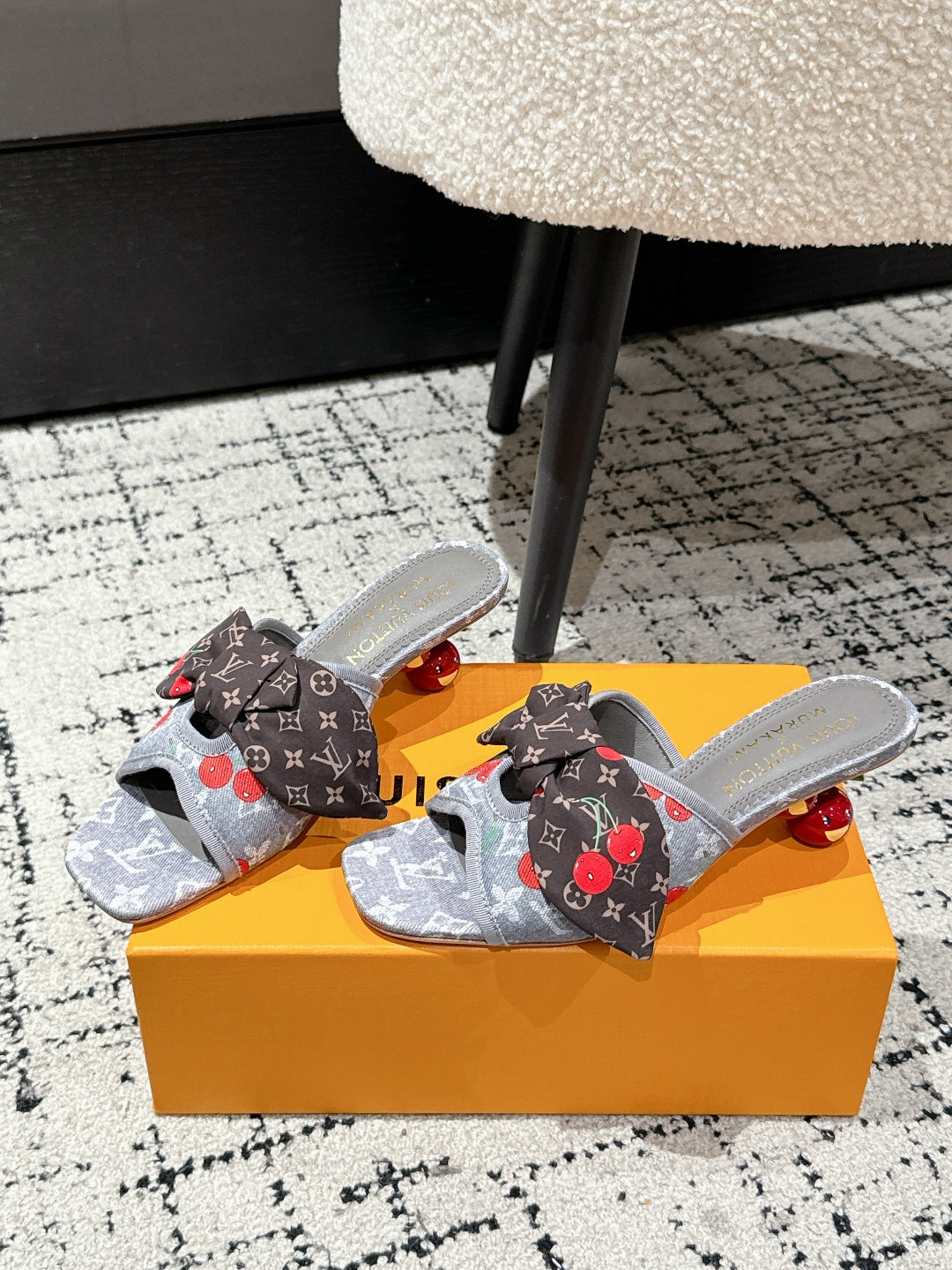 LV CHERRY HIGH HEELS 25S IN GREY DENIM WITH BOW STYLE 1 - 35