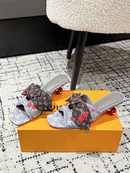 LV CHERRY HIGH HEELS 25S IN GREY DENIM WITH BOW STYLE 1 - 35