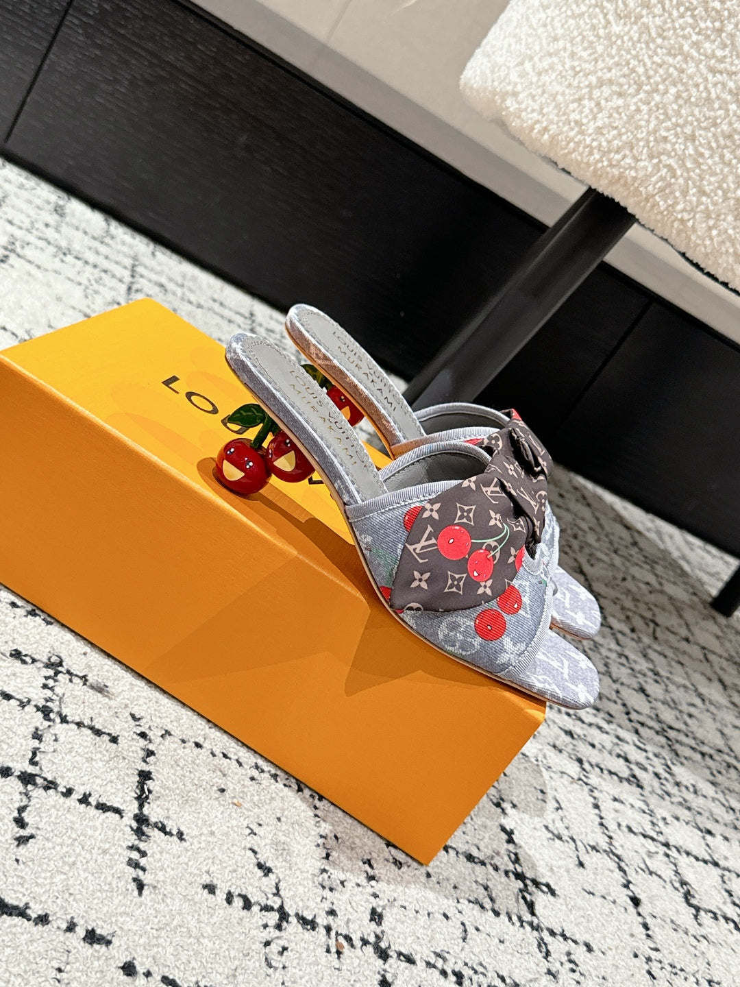 LV CHERRY HIGH HEELS 25S IN GREY DENIM WITH BOW STYLE 1 - 35