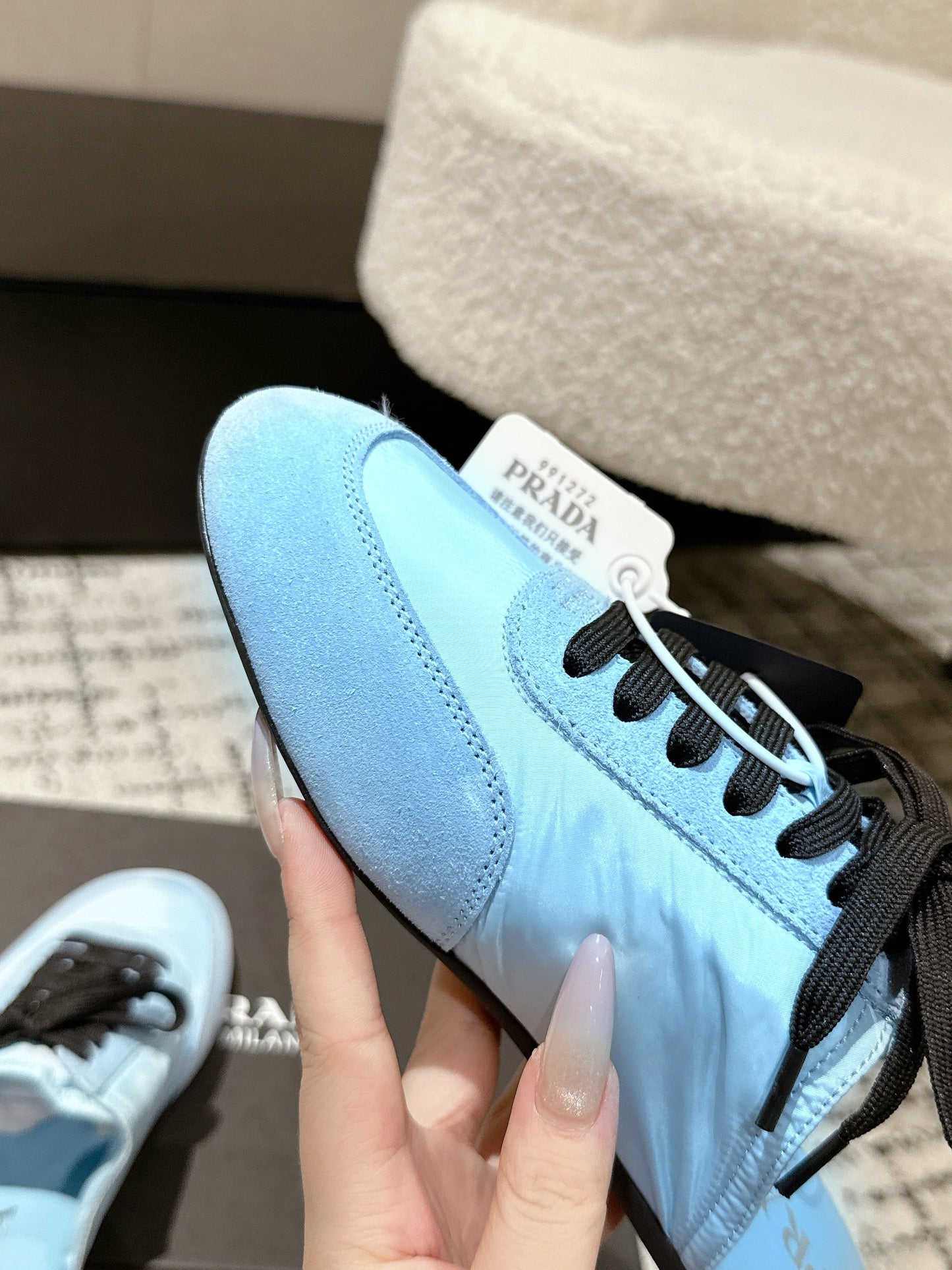 PRADA 25S DEXUN MULE IN LIGHT BLUE SUEDE LEATHER - 35
