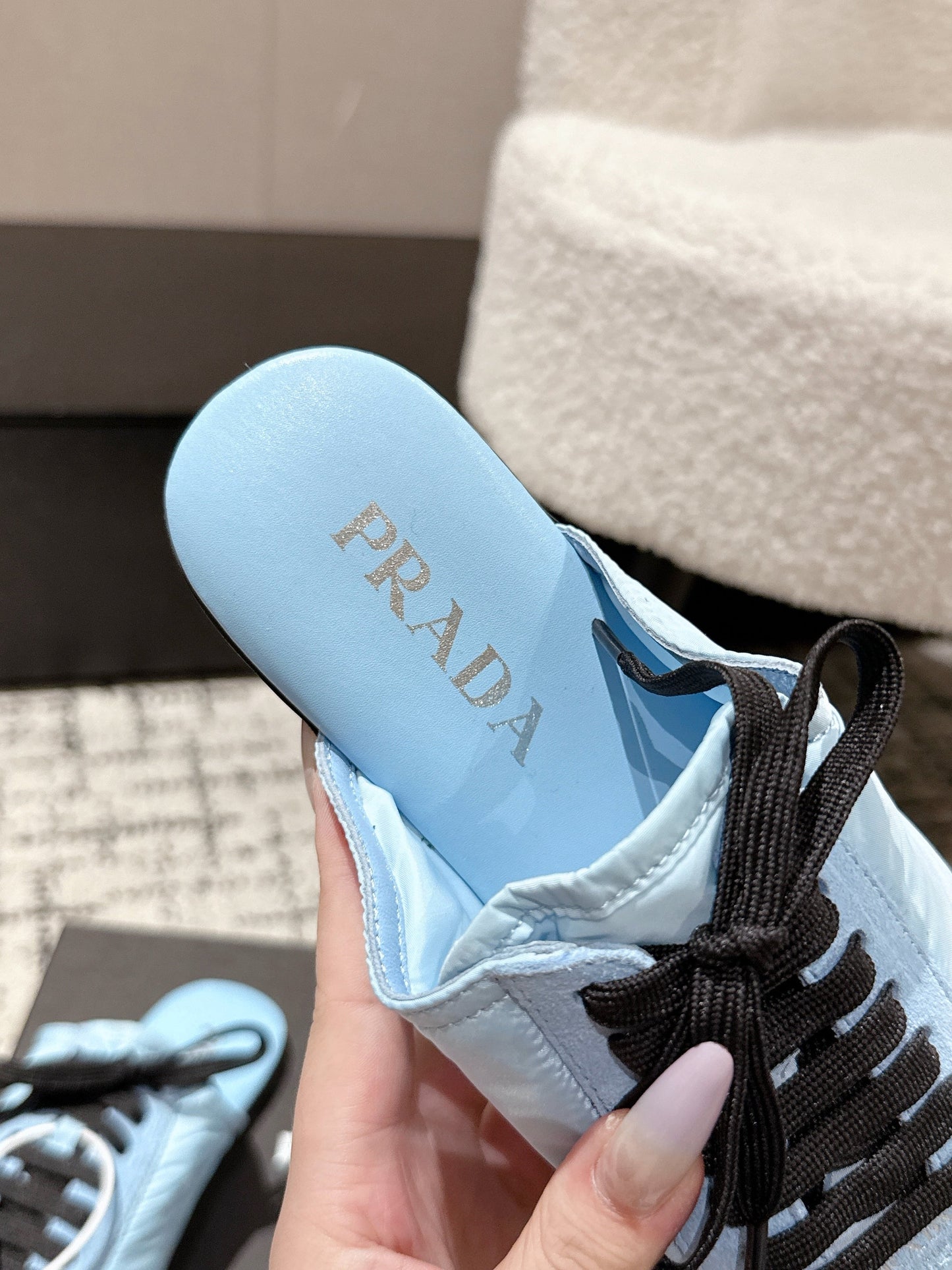 PRADA 25S DEXUN MULE IN LIGHT BLUE SUEDE LEATHER - 35