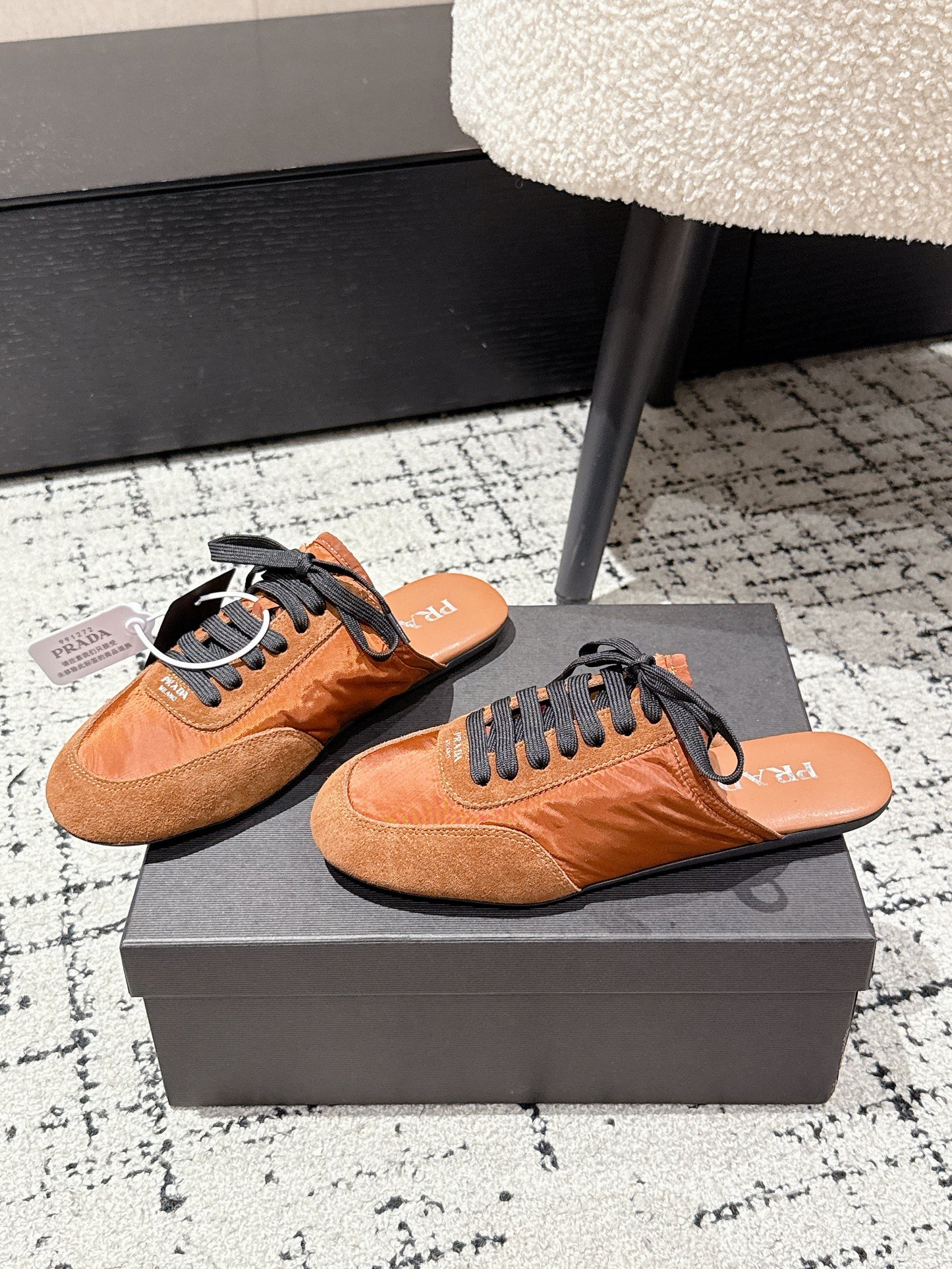 PRADA 25S DEXUN MULE IN BURNT ORANGE SUEDE LEATHER - 35
