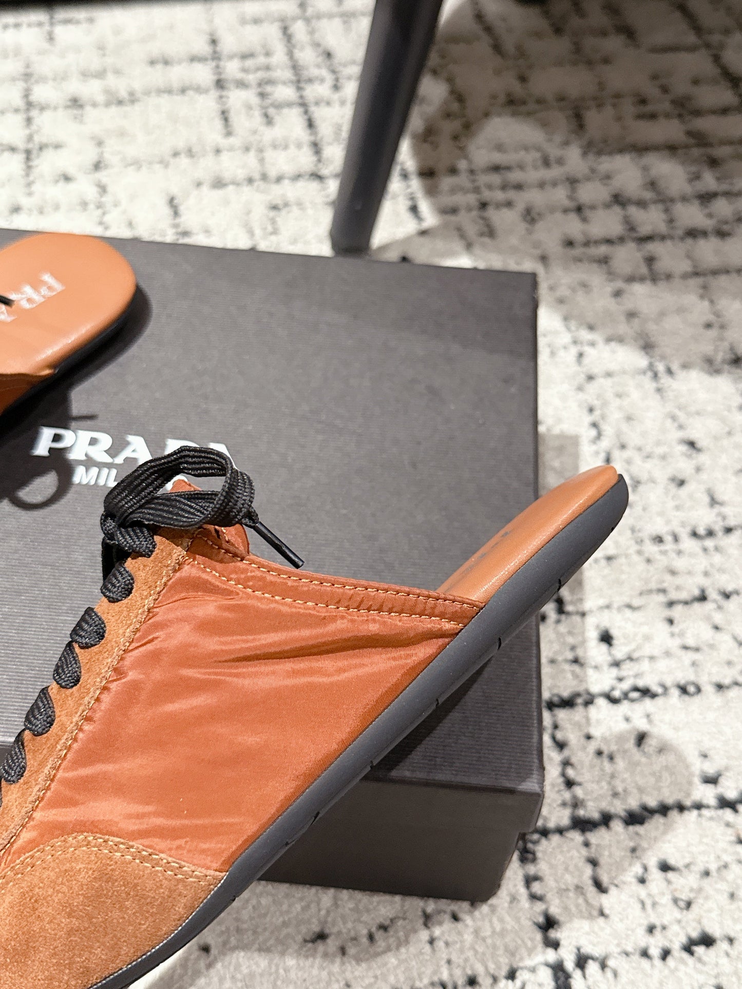 PRADA 25S DEXUN MULE IN BURNT ORANGE SUEDE LEATHER - 35