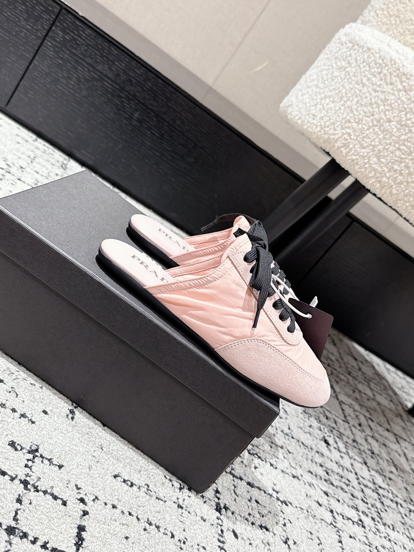 PRADA 25S DEXUN MULE IN LIGHT PINK SUEDE LEATHER - 35