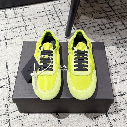 PRADA 25S COLLAPSE SNEAKERS IN LIME GREEN RE NYLON AND SUEDE - 35