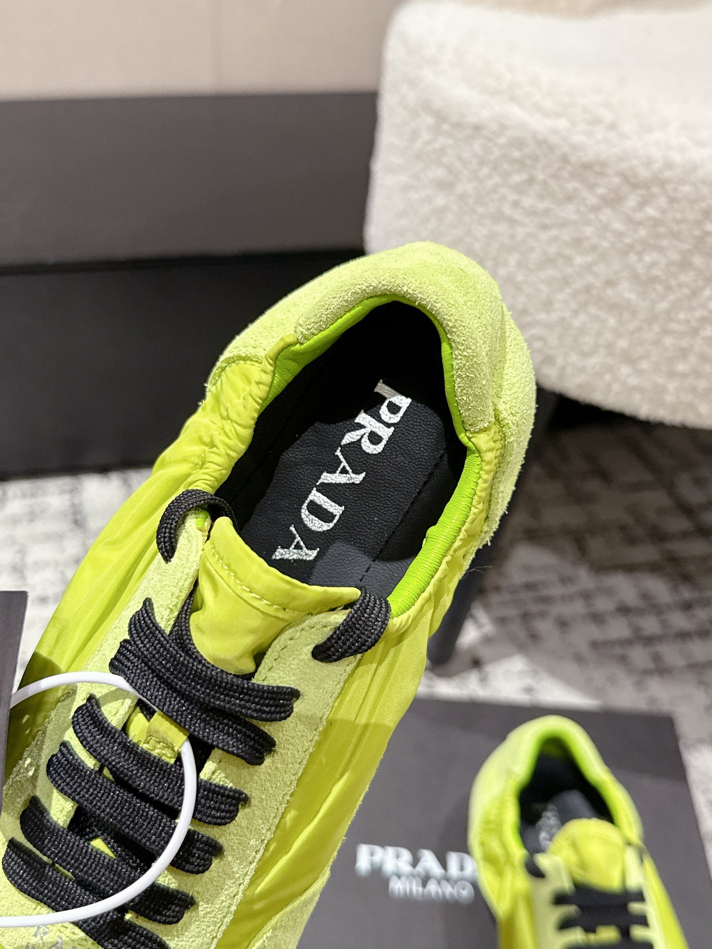PRADA 25S COLLAPSE SNEAKERS IN LIME GREEN RE NYLON AND SUEDE - 35