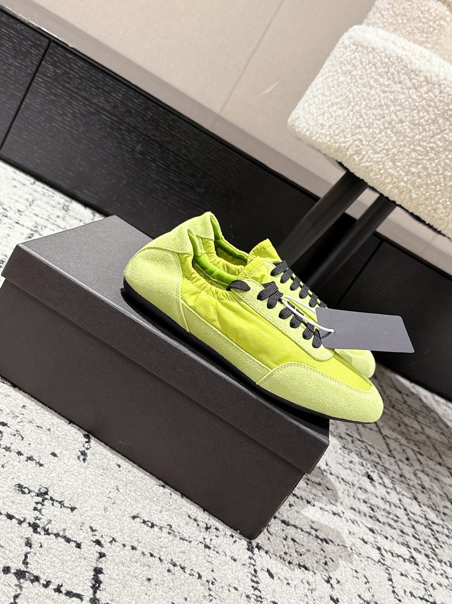 PRADA 25S COLLAPSE SNEAKERS IN LIME GREEN RE NYLON AND SUEDE - 35