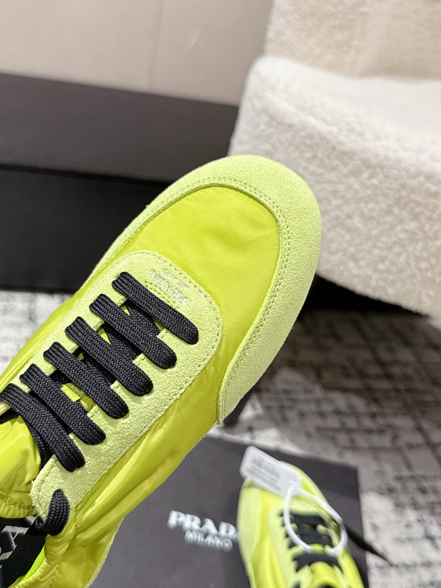 PRADA 25S COLLAPSE SNEAKERS IN LIME GREEN RE NYLON AND SUEDE - 35