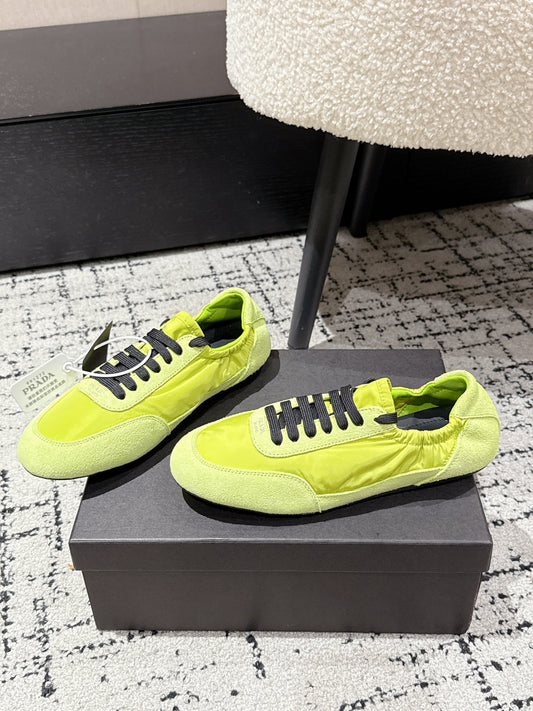 PRADA 25S COLLAPSE SNEAKERS IN LIME GREEN RE NYLON AND SUEDE - 35