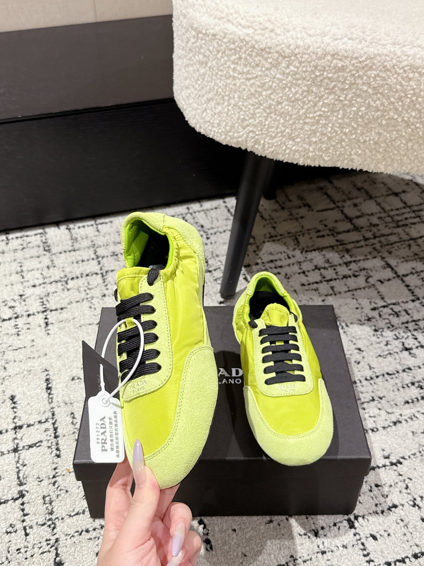 PRADA 25S COLLAPSE SNEAKERS IN LIME GREEN RE NYLON AND SUEDE - 35