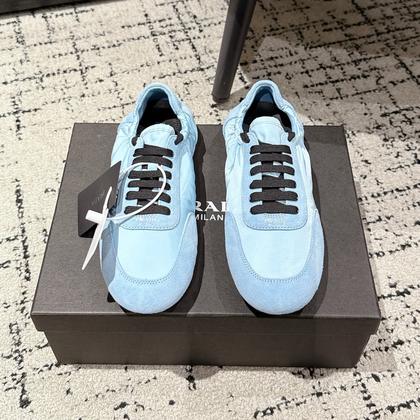 PRADA 25S COLLAPSE SNEAKERS IN LIGHT BLUE RE NYLON AND SUEDE - 35