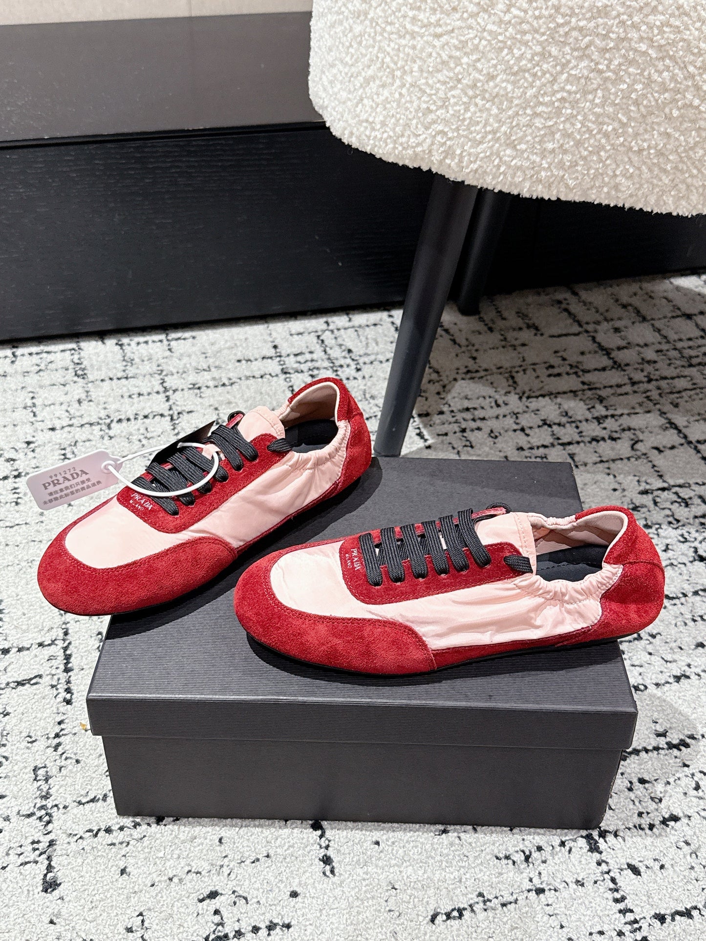 PRADA 25S COLLAPSE SNEAKERS IN RED RE NYLON AND SUEDE - 35
