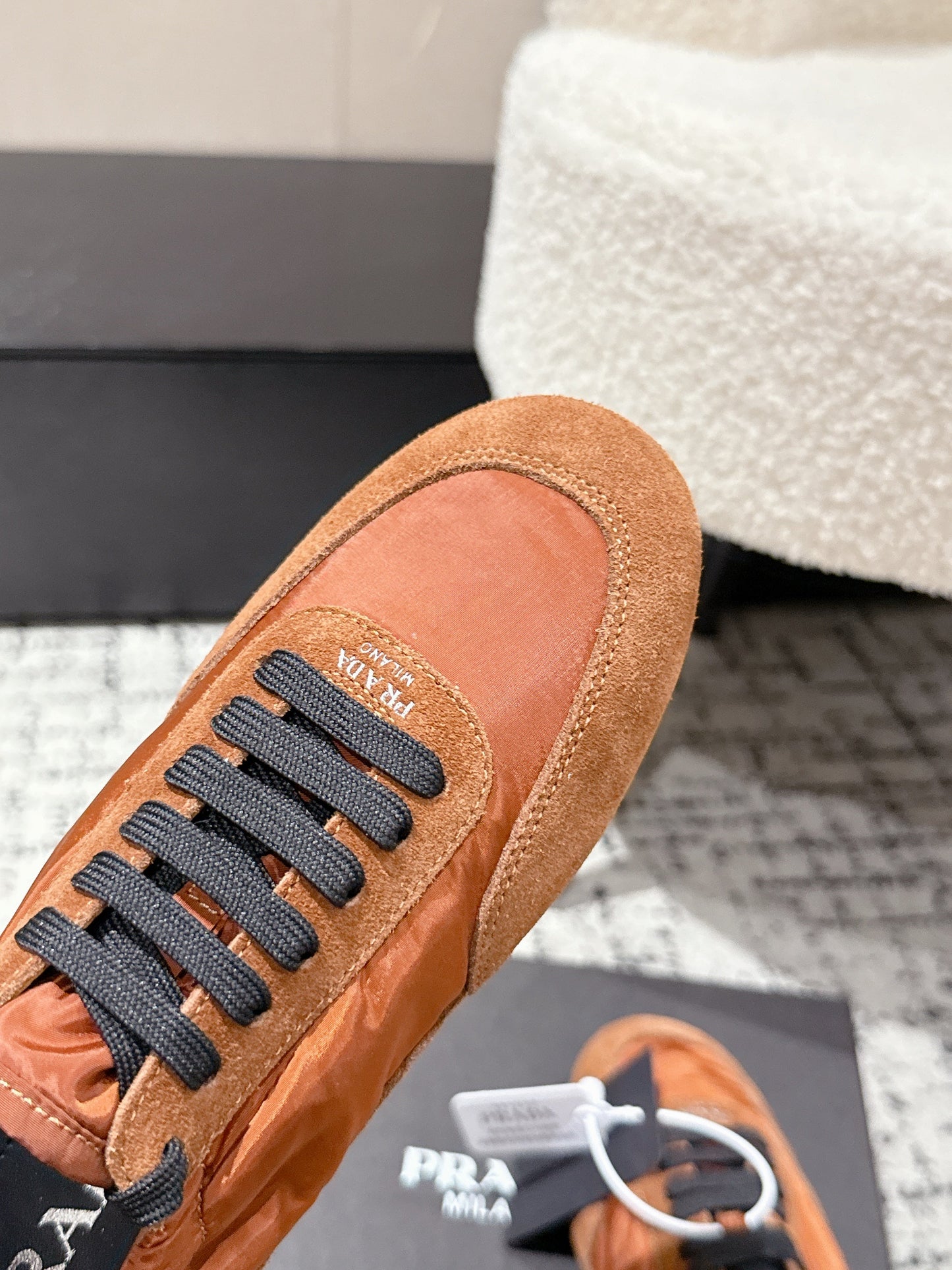 PRADA 25S COLLAPSE SNEAKERS IN BURNT ORANGE RE NYLON AND SUEDE - 35