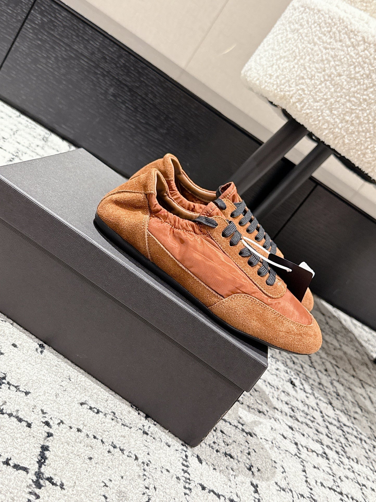 PRADA 25S COLLAPSE SNEAKERS IN BURNT ORANGE RE NYLON AND SUEDE - 35