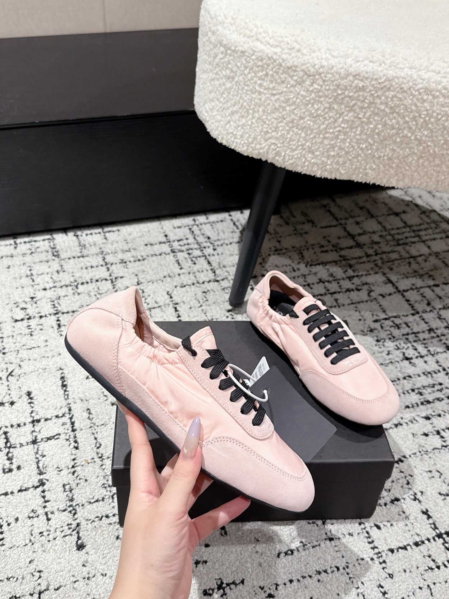 PRADA 25S COLLAPSE SNEAKERS IN LIGHT PINK RE NYLON AND SUEDE - 35