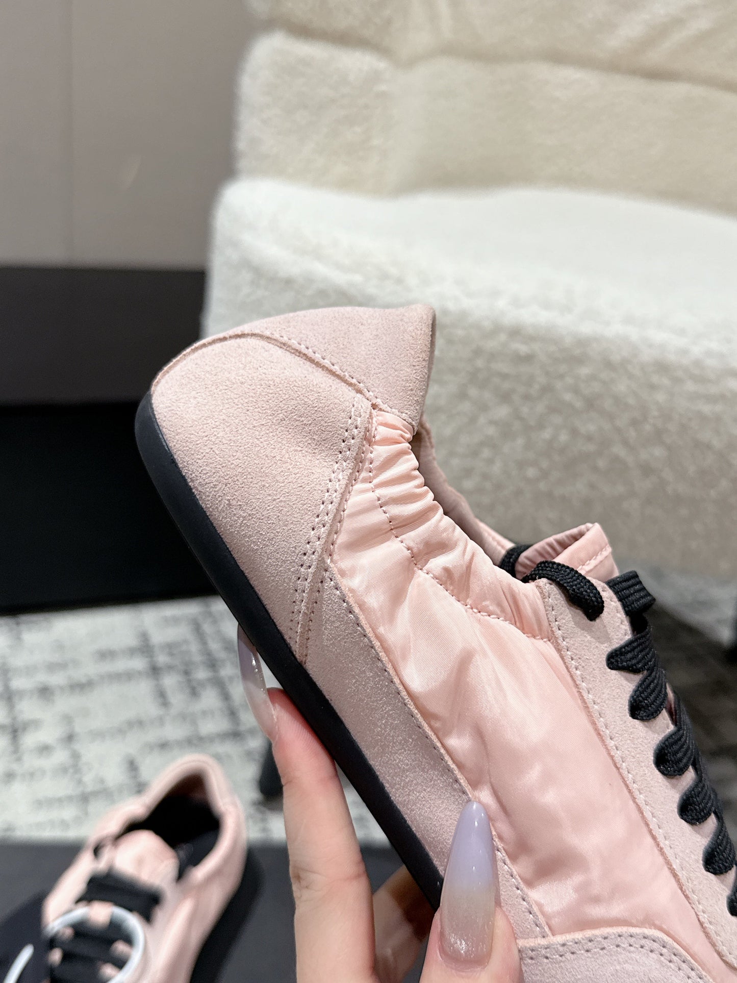 PRADA 25S COLLAPSE SNEAKERS IN LIGHT PINK RE NYLON AND SUEDE - 35
