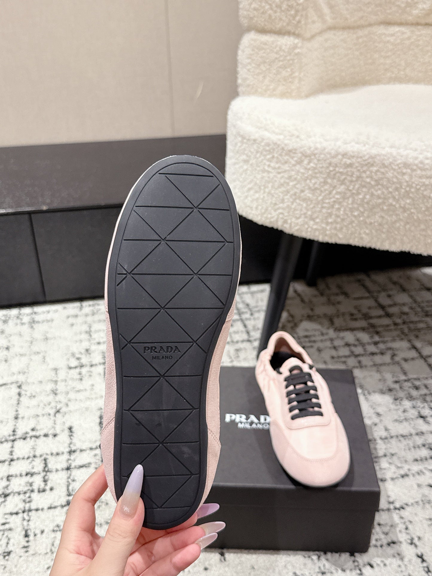 PRADA 25S COLLAPSE SNEAKERS IN LIGHT PINK RE NYLON AND SUEDE - 35