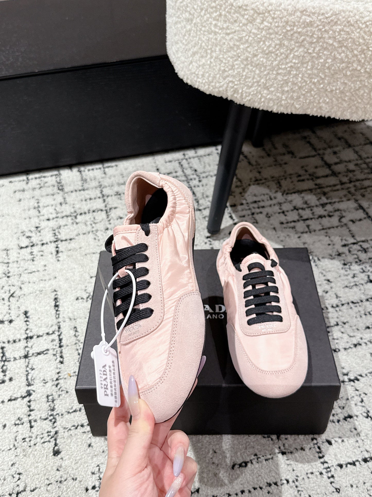 PRADA 25S COLLAPSE SNEAKERS IN LIGHT PINK RE NYLON AND SUEDE - 35