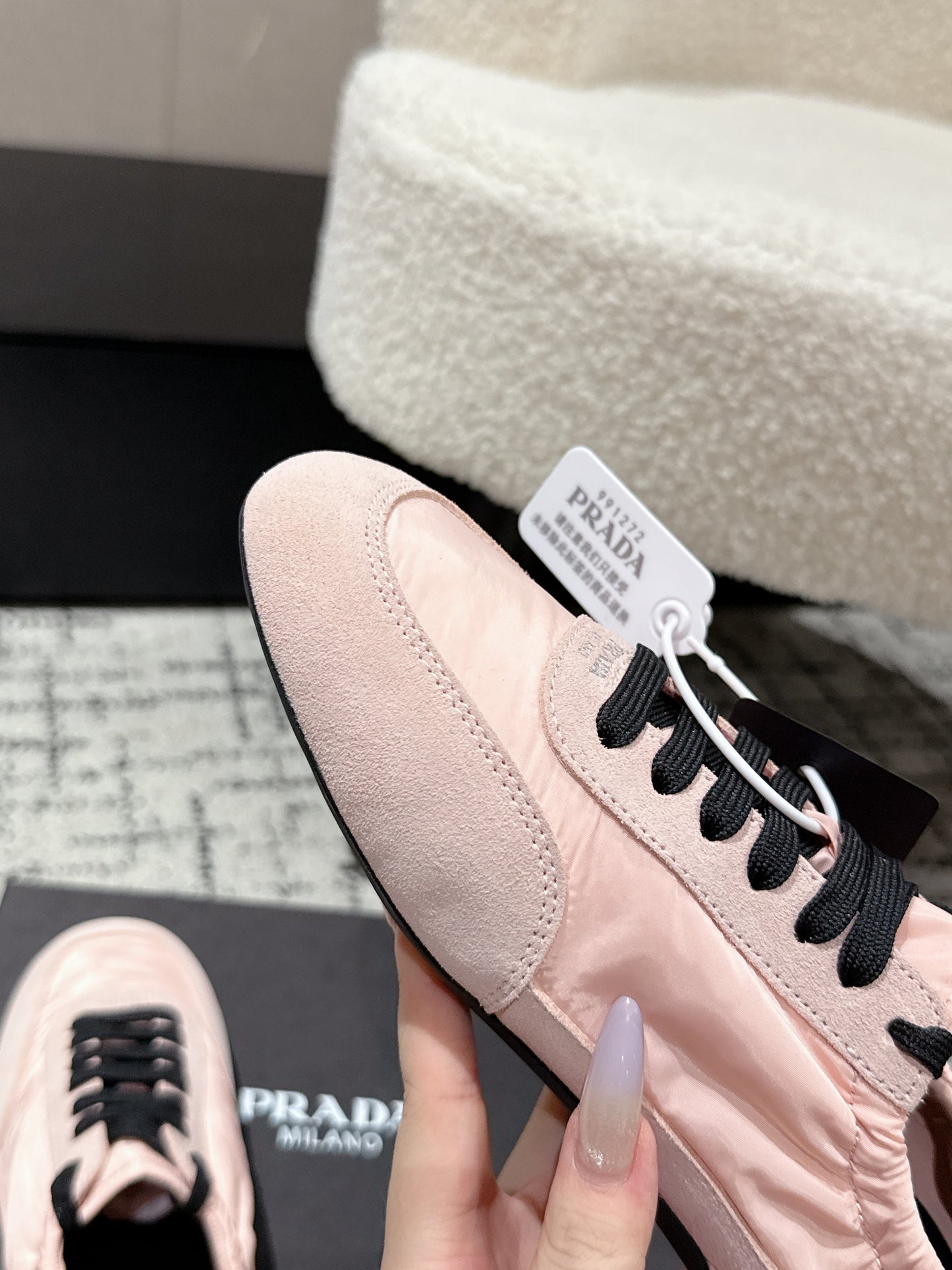 PRADA 25S COLLAPSE SNEAKERS IN LIGHT PINK RE NYLON AND SUEDE - 35