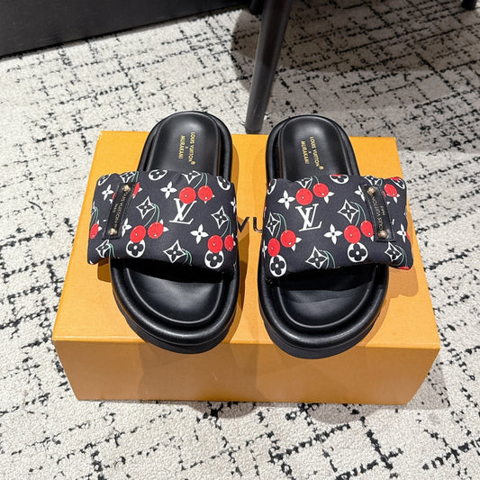 БОСОНІЖКИ LV MIAMI-STYLE 25S З ЧОРНОЇ ТКАНИНИ ТА ТЕЛЯЧОЇ ШКІРИ - 35