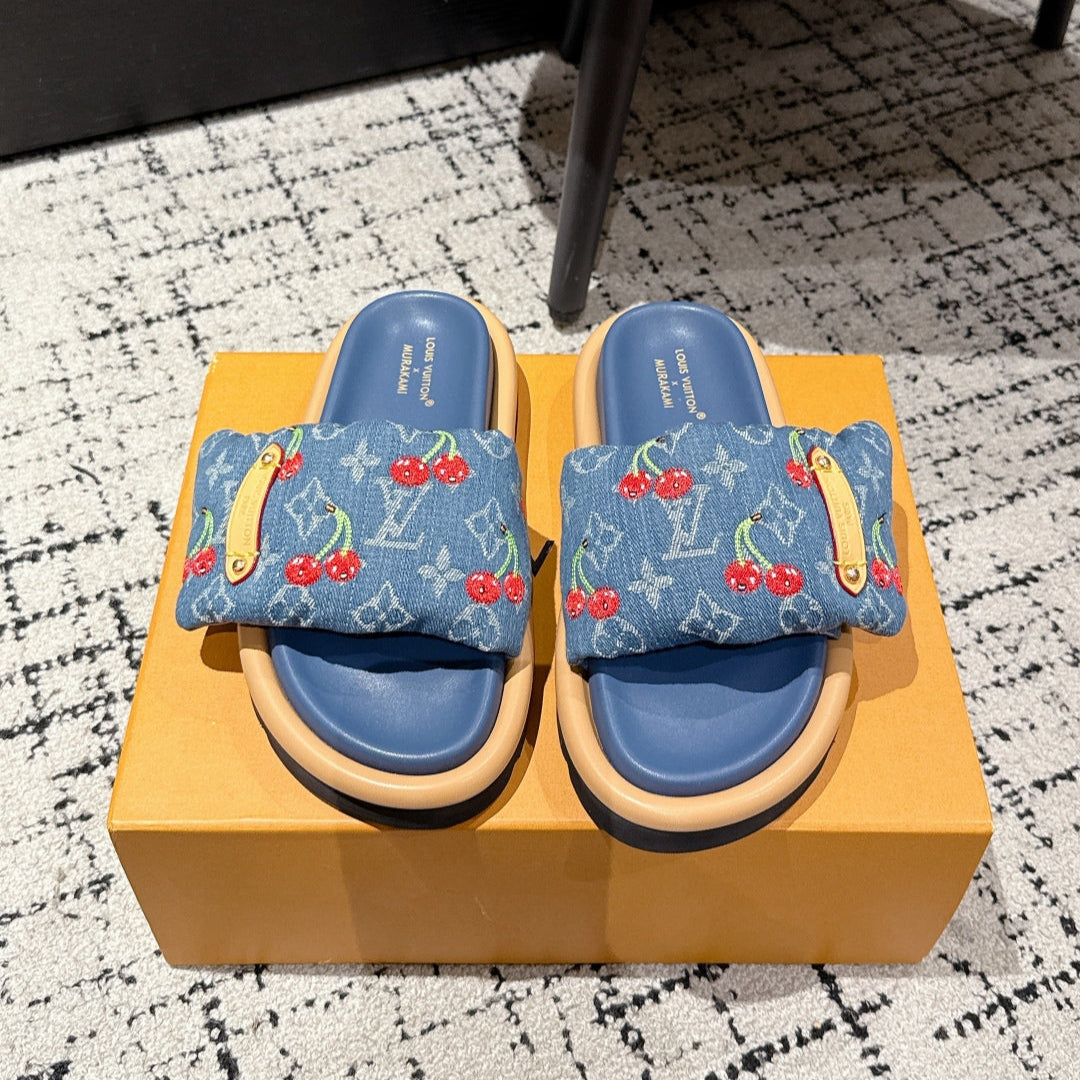 LV MIAMI-STYLE SANDALS 25S IN BLUE DENIM AND CALFSKIN - 35