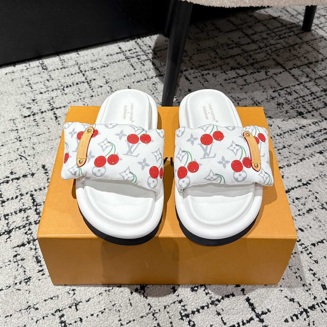 LV MIAMI-STYLE SANDALS 25S IN WHITE FABRIC AND CALFSKIN - 35