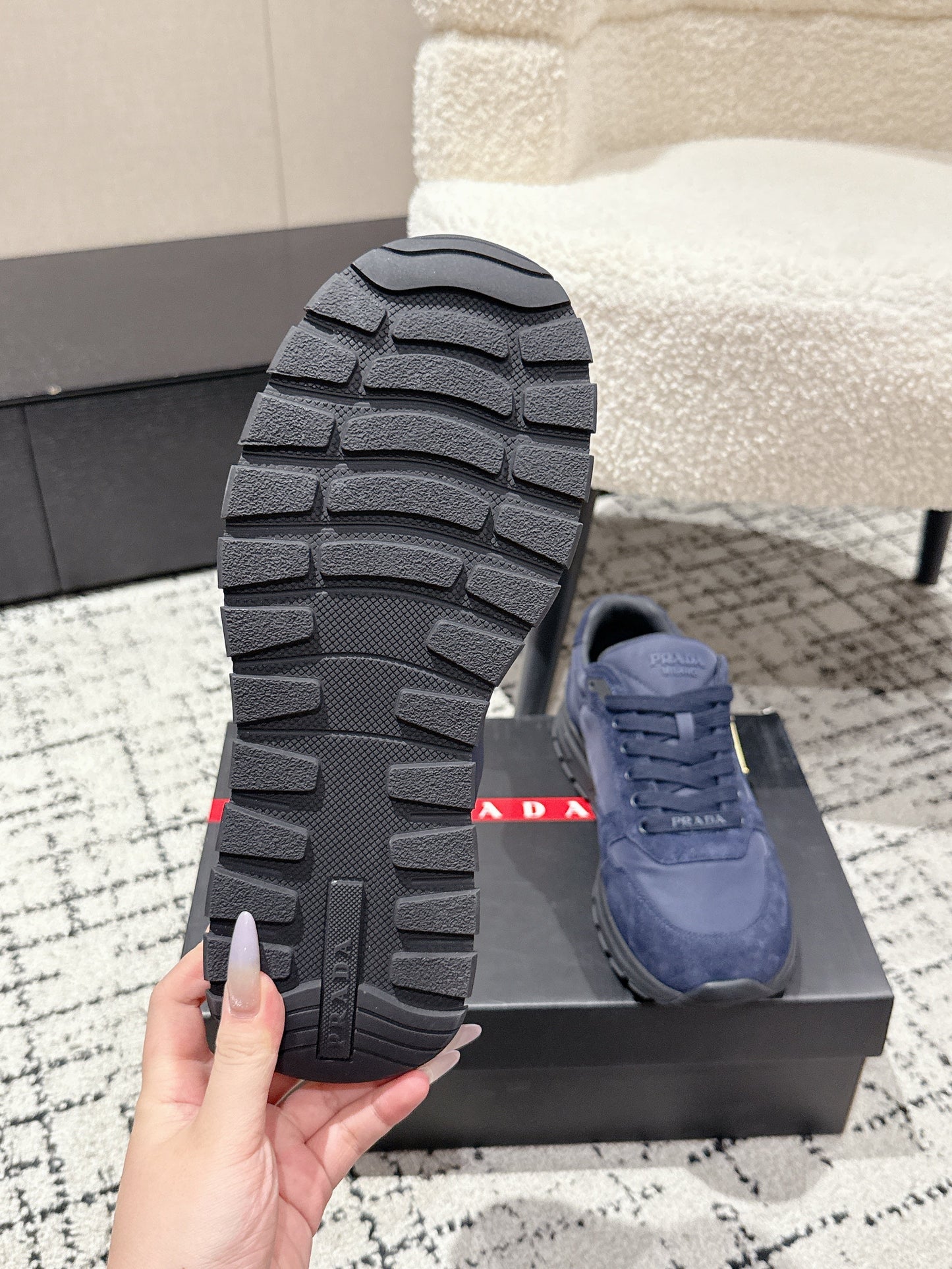 PRADA 25S MEN SNEAKERS LOGO IN NAVY BLUE NUBUCK AND CANVAS - 38