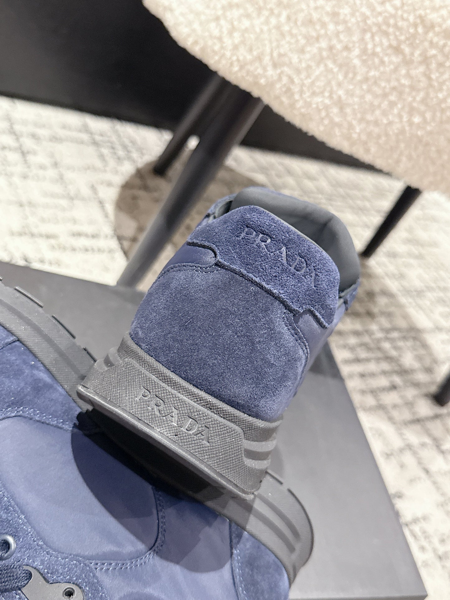PRADA 25S MEN SNEAKERS LOGO IN NAVY BLUE NUBUCK AND CANVAS - 38