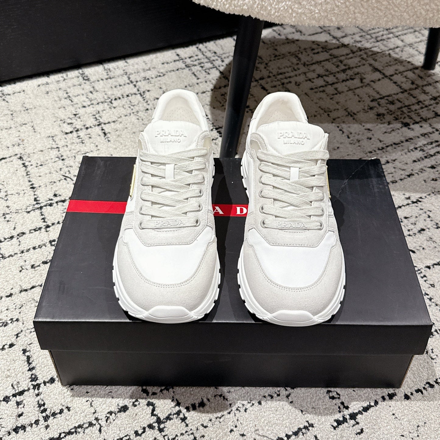 PRADA 25S MEN SNEAKERS LOGO IN WHITE NUBUCK AND CANVAS - 38