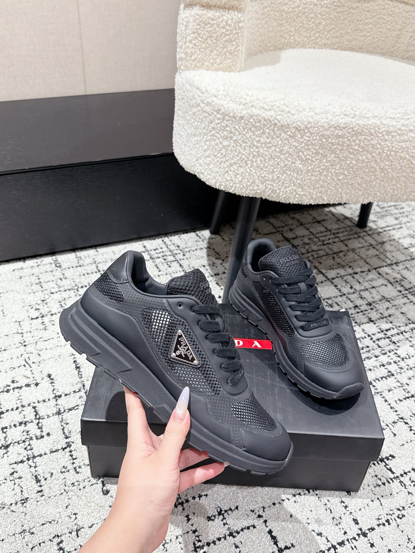 PRADA 25S MEN SNEAKERS IN BLACK CANVAS - 38