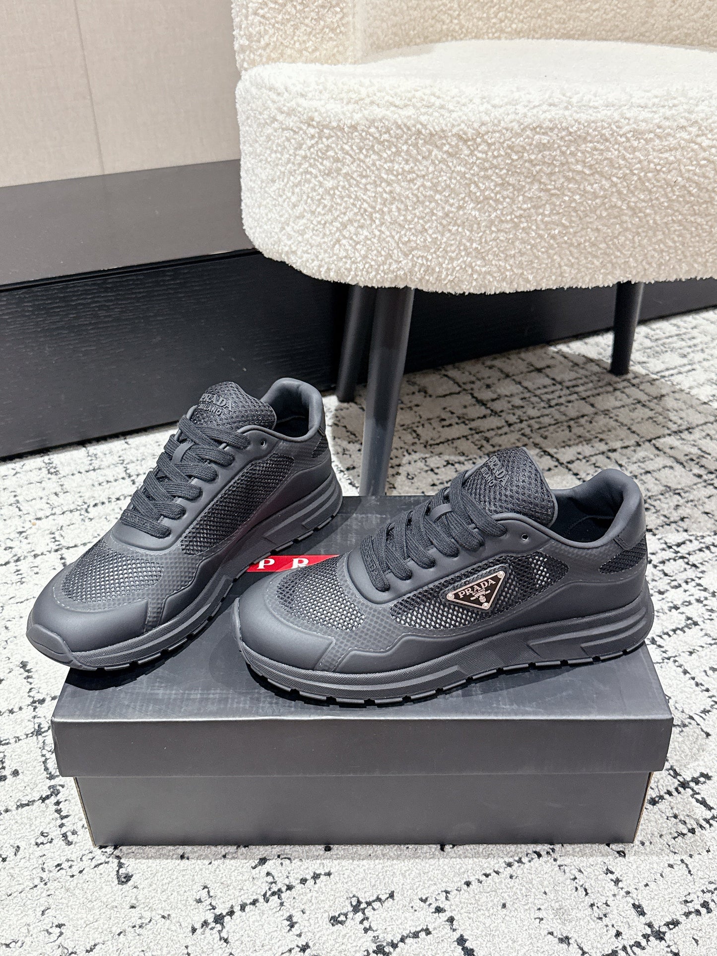 PRADA 25S MEN SNEAKERS IN BLACK CANVAS - 38