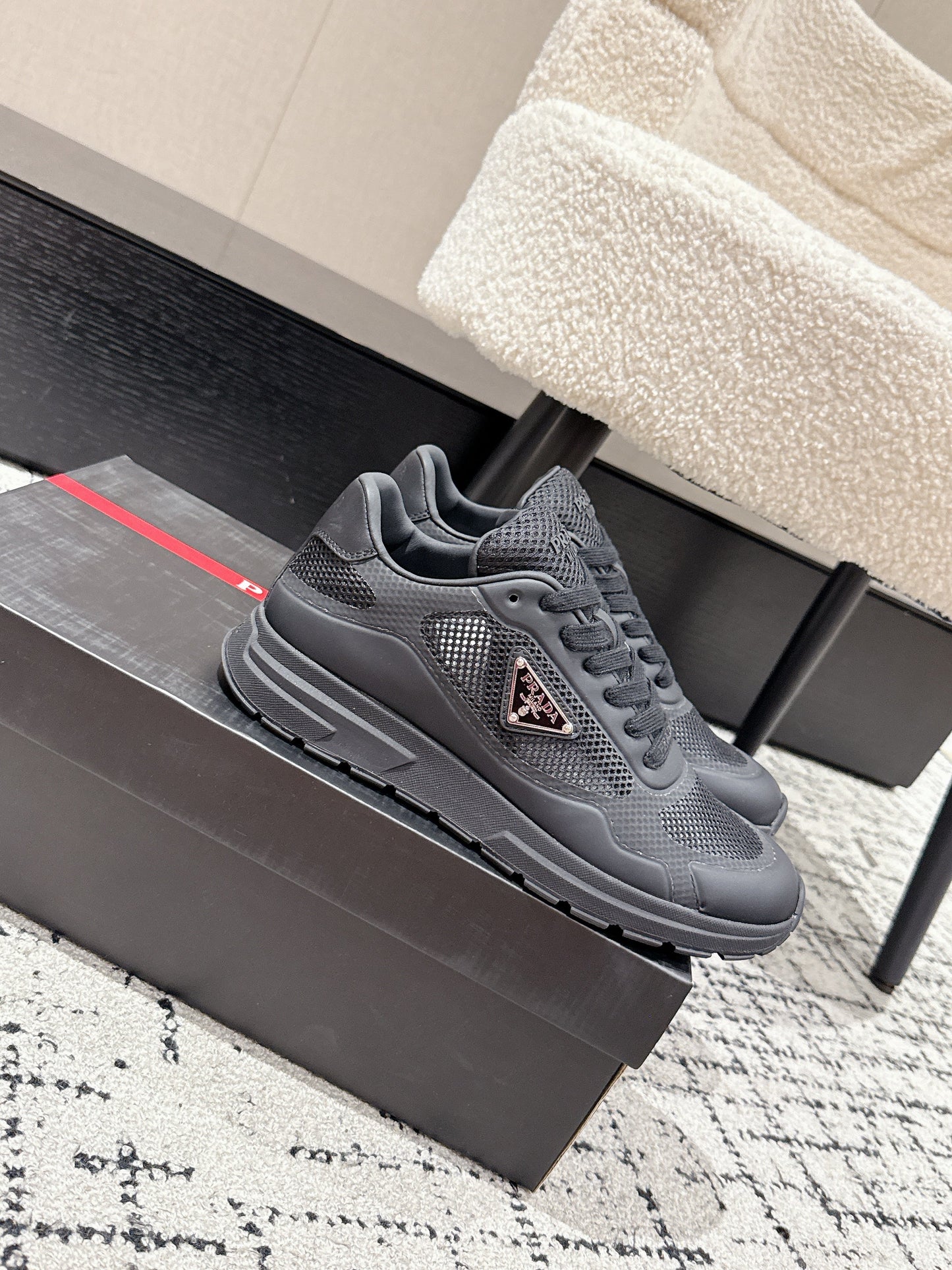 PRADA 25S MEN SNEAKERS IN BLACK CANVAS - 38