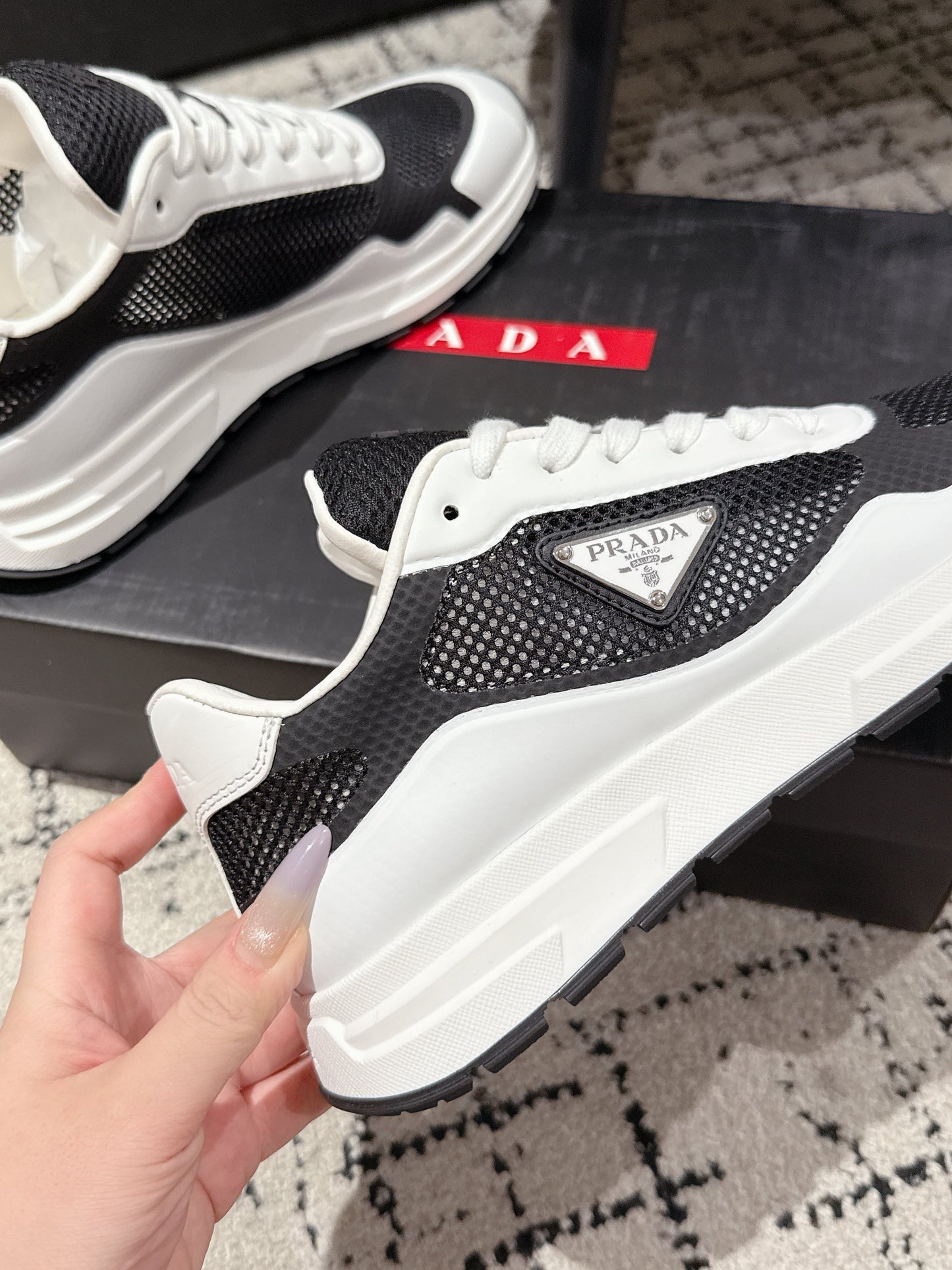 PRADA 25S MEN SNEAKERS IN BLACK AND WHITE CANVAS - 38