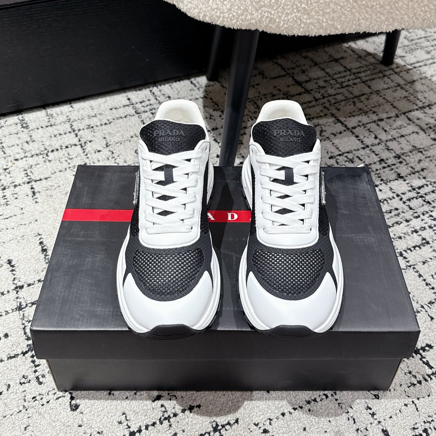PRADA 25S MEN SNEAKERS IN BLACK AND WHITE CANVAS - 38