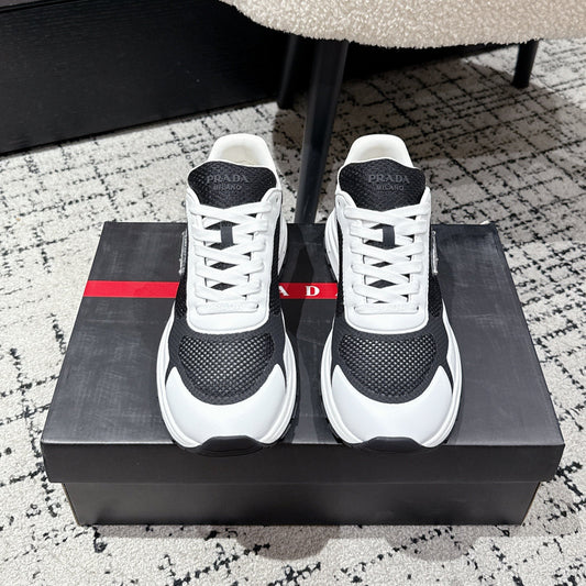 PRADA 25S MEN SNEAKERS IN BLACK AND WHITE CANVAS - 38
